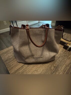 Dooney & Bourke Beige Tote with Brown Trim